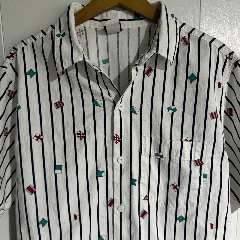 Vintage 90’s Mens Catalina Button Down Nautical Striped Shirt Collared Size XL